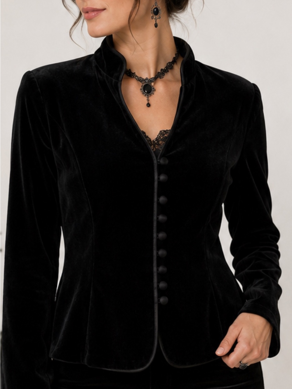 JS collection Elegant Black Velvet Women's Jacket size 12 whimsigoth goth